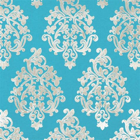 Turquoise Damask Fabric 